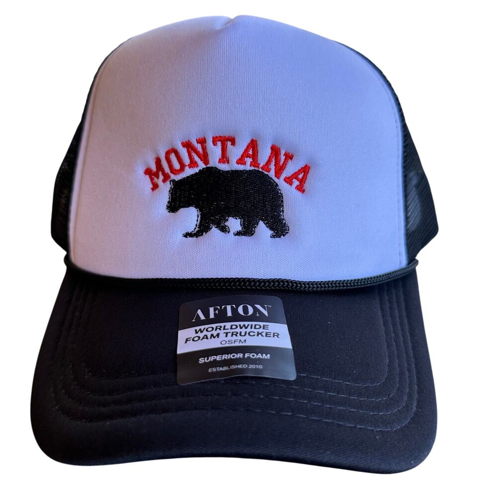 Montana Snap Back Trucker Grizzly Bear Hat‎ Flat Bill Foam Cap Mesh Back Retro